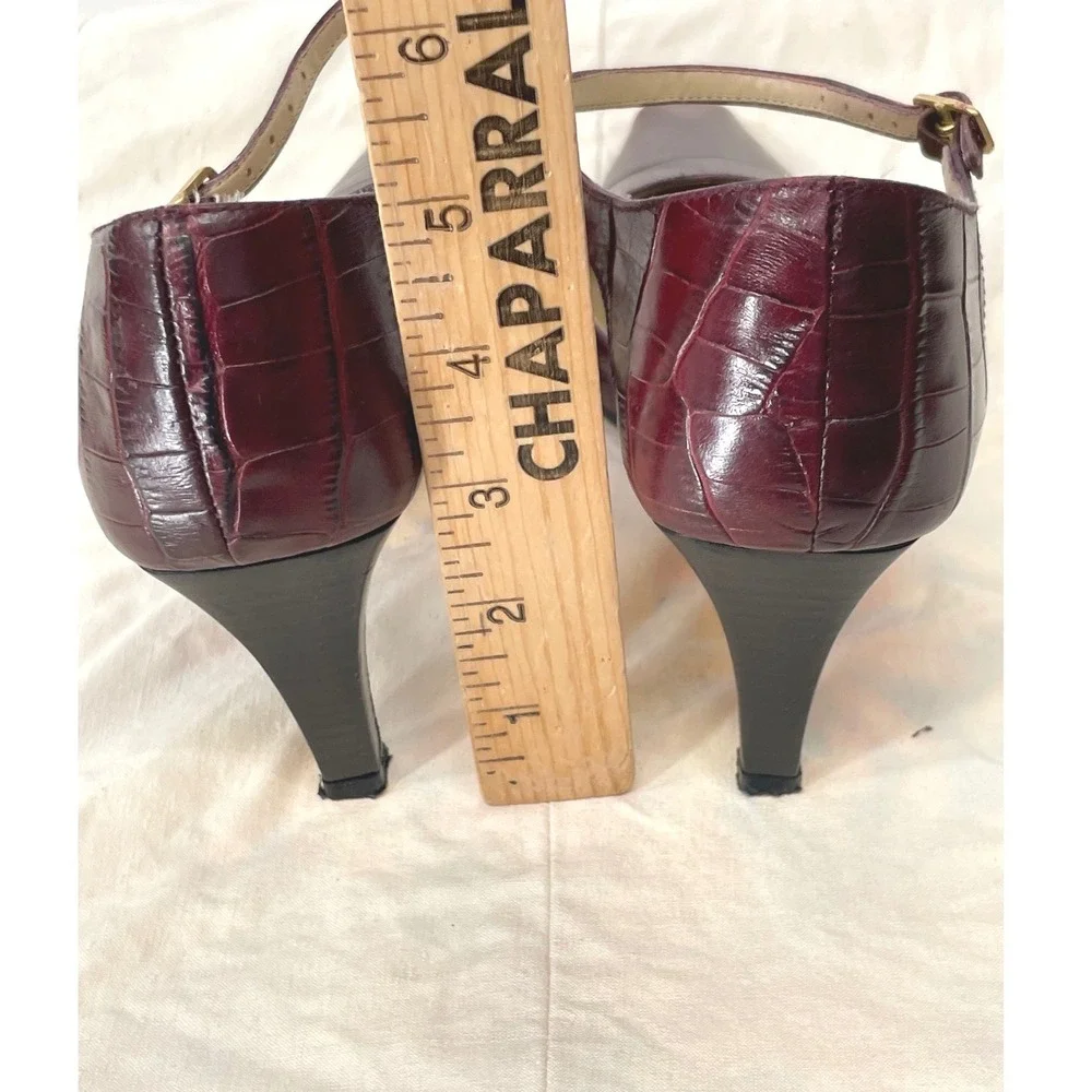 Etienne Aigner Womens Pumps 10 Heels Burgundy Croc Embossed Leather Pointed Toe